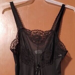 MEDIUM VINTAGE Lorraine LONG Slip Dress Black Lace Nylon Lingerie USA NIGHTGOWN